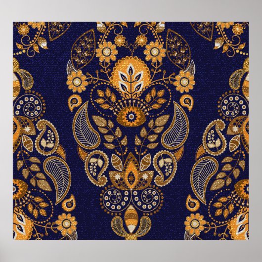 Gold und Blau, nahtlose Blumenmuster. Poster (Vorne)