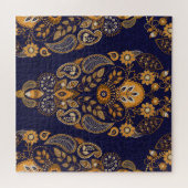 Gold und Blau, nahtlose Blumenmuster. Puzzle (Horizontal)