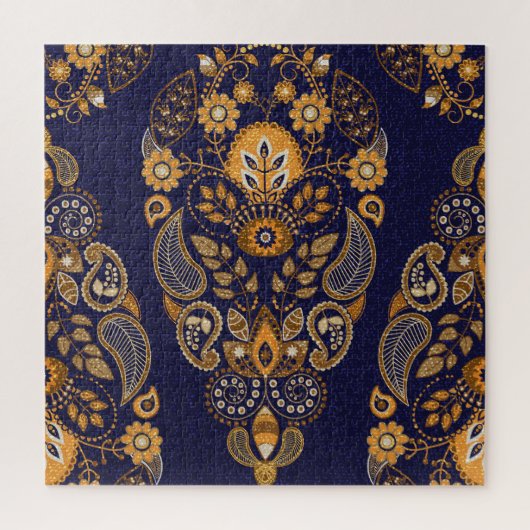 Gold und Blau, nahtlose Blumenmuster. Puzzle (Vertikal)