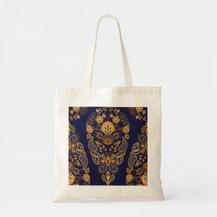 Gold und Blau, nahtlose Blumenmuster. Tragetasche