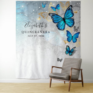 Gold und Blau Schmetterling Foto Hintergrund Tapet Wandteppich