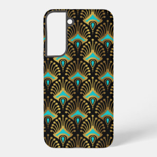 Gold- und Blaue Art Deco-Muster auf Schwarz Samsung Galaxy Hülle