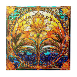 Gold- und Blaue Art Deco Nouveau Keramikfliese