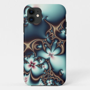 Gold und blaue Fraktal-Blumen Case-Mate iPhone Hülle