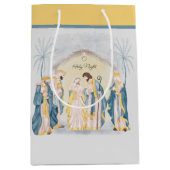Gold und blaue Krippe "O Heilige Nacht" Geschenkta Mittlere Geschenktüte (Vorderseite)