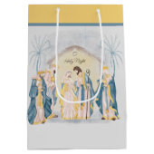 Gold und blaue Krippe "O Heilige Nacht" Geschenkta Mittlere Geschenktüte (Rückseite)