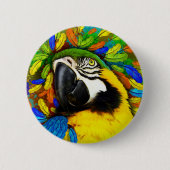 Gold und blaue Macaw-Papageien-Fantasieknöpfe Button (Vorderseite)