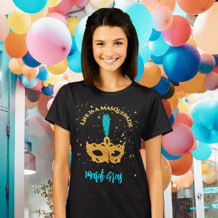 Gold- und Blaue Masken Mardi Gras Party T-Shirt