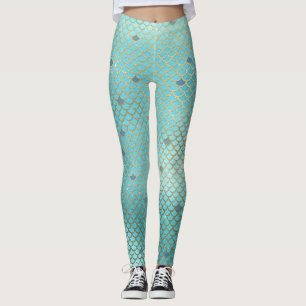 Gold- und Blaue Ombre-Meerjungfrau-Schuppen Leggings