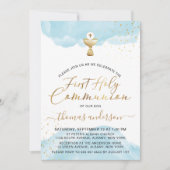 Gold und Blaue Wasserfarbe 1. Heilige Kommune Einladung (Vorderseite)