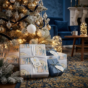 Gold und blaue Weihnachtsgeschichte Geschenkpapier