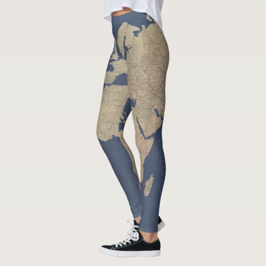 Gold und blaue Weltkarte Leggings (Links)