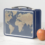 Gold und blaue Weltkarte Metall Lunch Box (Beispiel)