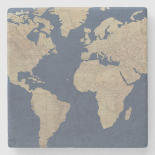 Gold und blaue Weltkarte Steinuntersetzer