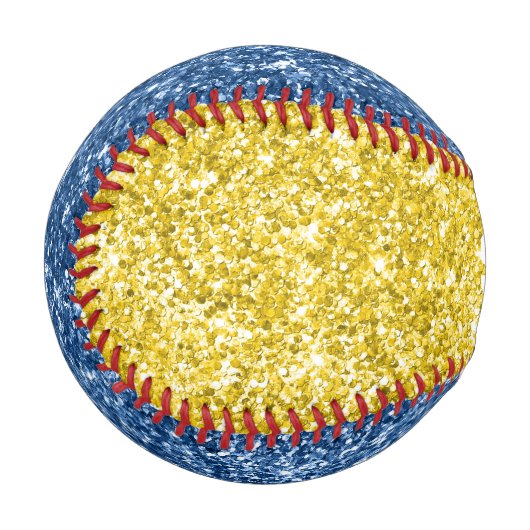 Gold und Blauer Glitzer Fett Sport Monogram Baseball (Vorderseite Links)