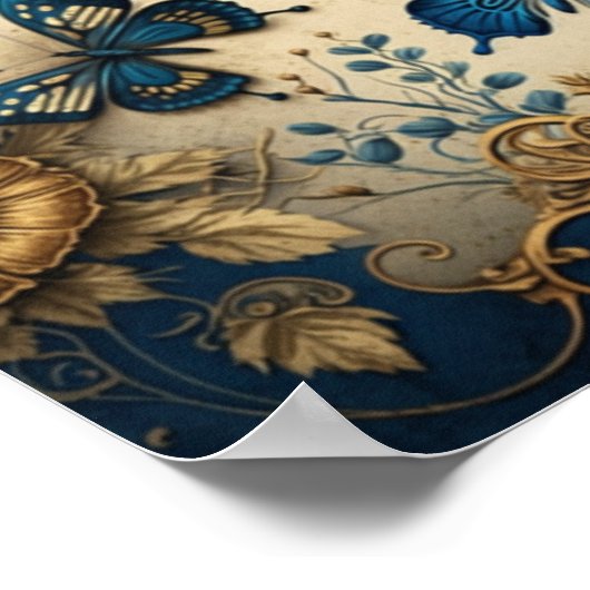 Gold und Blauer Goldschmetterling Decoupage Poster (Ecke)