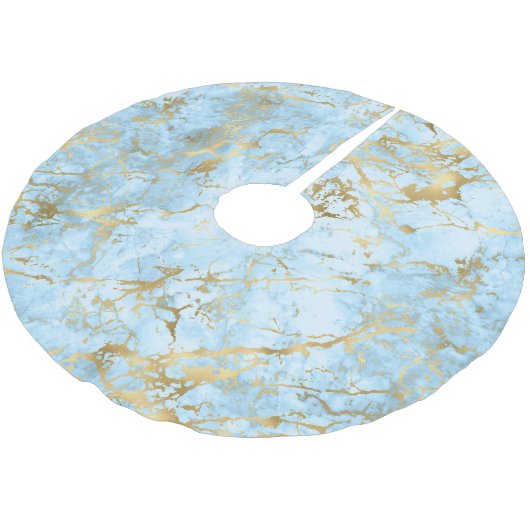 Gold und Blauer Marmor Polyester Weihnachtsbaumdecke (Schrägansicht)