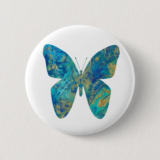 Gold und Blauer Schmetterling - Abzeichen Button (Vorderseite)