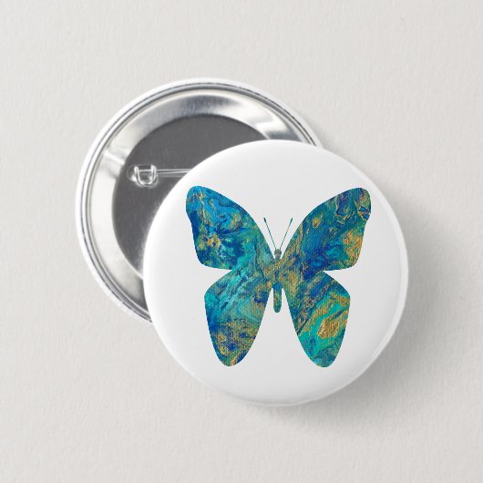 Gold und Blauer Schmetterling - Abzeichen Button (Vorne & Hinten)