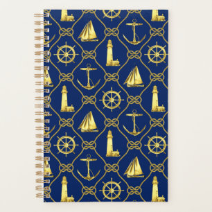 Gold- und Blaues Nautische-Rope-Muster Planer