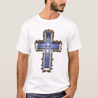 Gold und blaues Neonkreuz T-Shirt