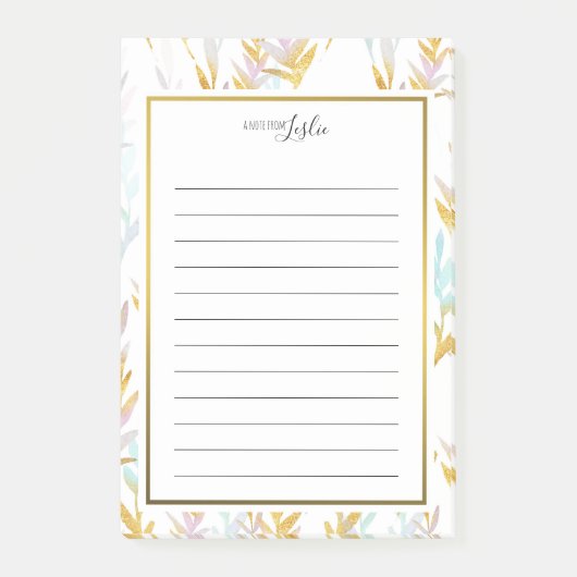 Gold- und Blaufarbenleder - Hinweis aus dem Editor Post-it Klebezettel (Vorderseite)