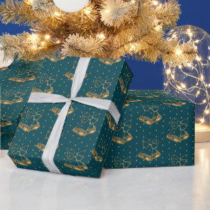 Gold- und Blaugrüne Weihnachtsglocken Geschenkpapier