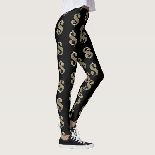 Gold- und Bling-Dollar-Zeichen auf Schwarz Leggings (Rechts)