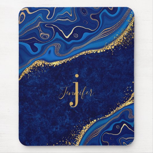 Gold und Blue Agate Modernes, elegantes Marmordesi Mousepad (Vorne)