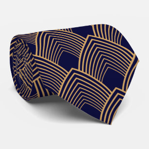 Gold und Blue Art Deco Muster Neck Tie Krawatte