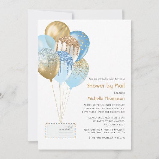 Gold und Blue Baby oder Brautparty per Mail Einladung (Vorderseite)