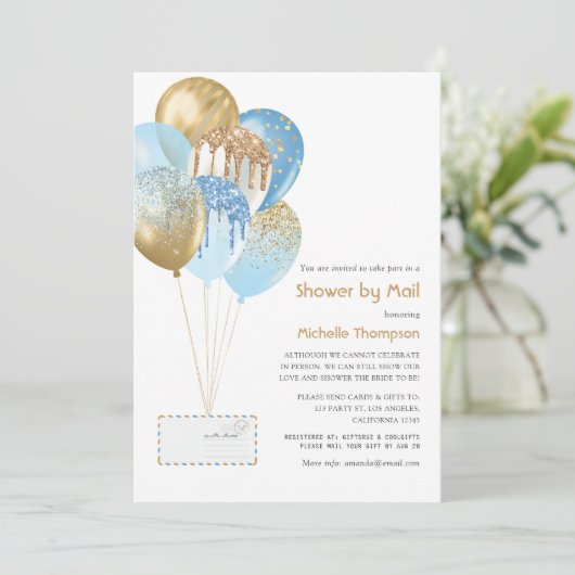 Gold und Blue Baby oder Brautparty per Mail Einladung (Stehend Vorderseite)