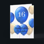 Gold und Blue Balloons 16. Geburtstagskarte Karte<br><div class="desc">Personalisierte Gold- und Blue-Ballons 16. Geburtstagskarte für ihn,  die Sie leicht personalisieren können,  die Vorderseite dieser Geburtstagskarte mit seinem Namen und Alter.</div>