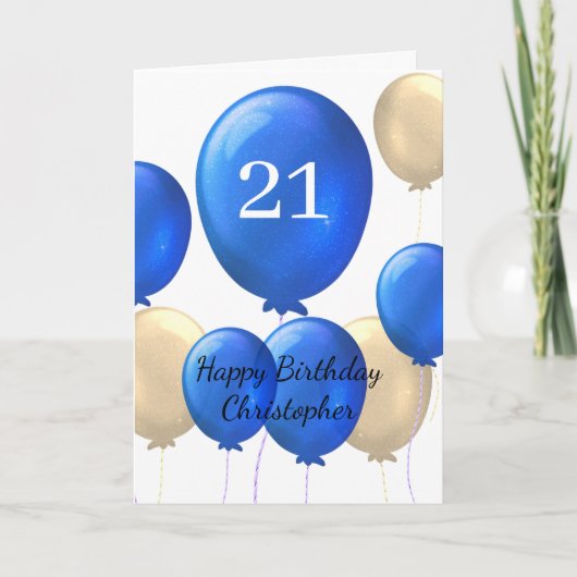 Gold und Blue Balloons 21. Karte (Vorderseite)
