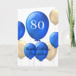 Gold und Blue Balloons 80th Birthday Card Karte<br><div class="desc">Sie suchen eine besondere und personalisierte Art, einem besonderen Mann in Ihrem Leben einen glücklichen 80. Geburtstag zu wünschen? Unsere personalisierte 80. Geburtstagskarte ist der perfekte Weg, um ihm zu zeigen, wie wichtig Ihnen das ist. Diese Karte mit einem goldenen und blauen Ballondesign kann auf der Vorderseite mit dem Namen...</div>