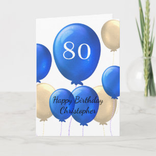 Gold und Blue Balloons 80th Birthday Card Karte