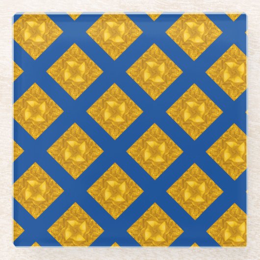 Gold und Blue Criss Cross Glasuntersetzer (Vorderseite)