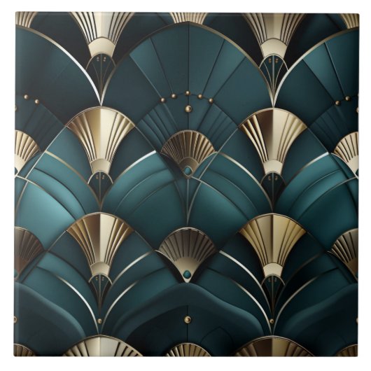 Gold und Blue Deko, Art Deco Fan Fliese (Vorderseite)