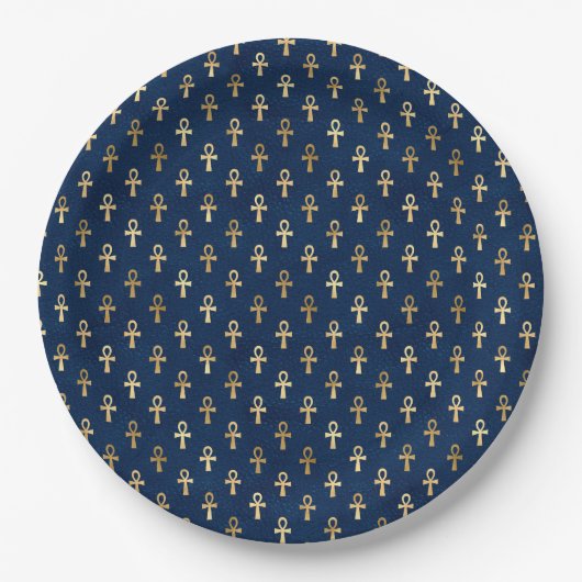 Gold und Blue Egyptian Ankh Pattern Pappteller (Vorderseite)