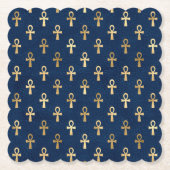 Gold und Blue Egyptian Ankh Pattern Untersetzer (Vorderseite)