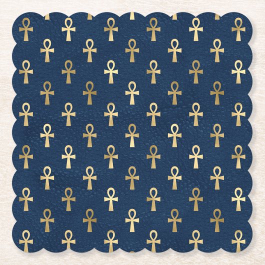 Gold und Blue Egyptian Ankh Pattern Untersetzer (Vorderseite)