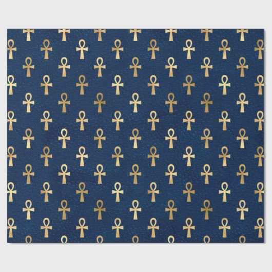 Gold und Blue Egyptian Ankh Pattern Wrapping Paper Geschenkpapier (Flach)