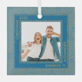 Gold und Blue Foto Ornament Aus Glas (Vorderseite)