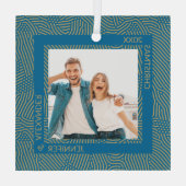 Gold und Blue Foto Ornament Aus Glas (Rückseite)