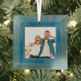 Gold und Blue Foto Ornament Aus Glas