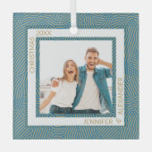 Gold und Blue Foto Ornament Aus Glas (Vorderseite)