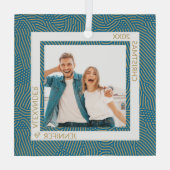 Gold und Blue Foto Ornament Aus Glas (Rückseite)