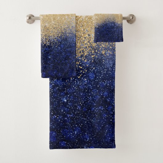 Gold und Blue Glitzer Ombre Luxury Design Badhandtuch Set (Insitu)