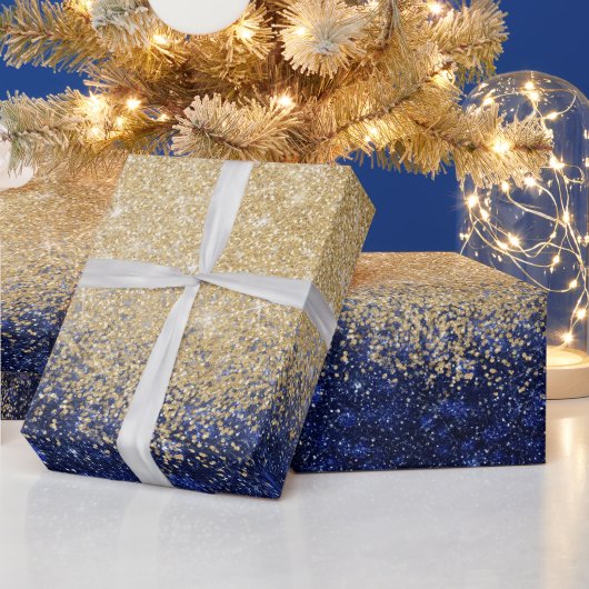 Gold und Blue Glitzer Ombre Luxury Design Geschenkpapier (Feiertage)