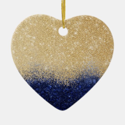 Gold und Blue Glitzer Ombre Luxury Design Keramik Ornament (Vorne)